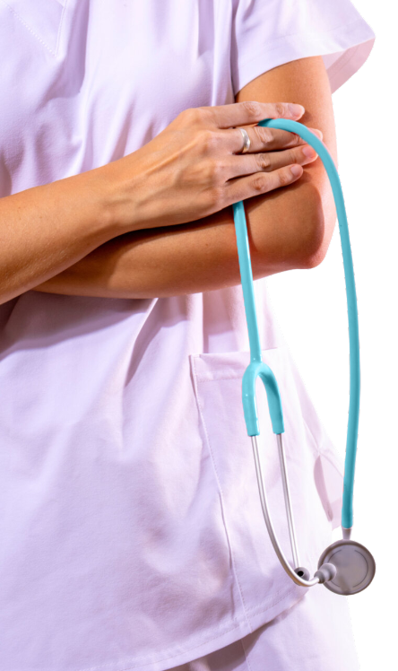 Medical Worker with Stethoscope and Folded Hands