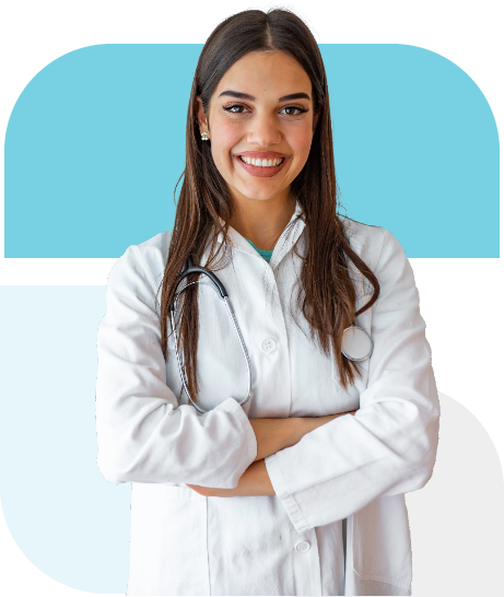 Doctor posing in white coat with stethoscope