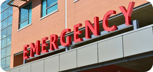 Building with 'Emergency' written on the facade