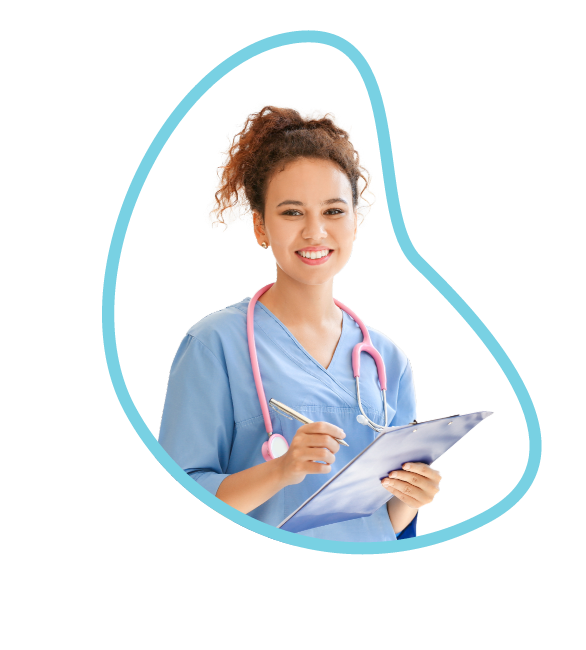 Doctor with stethoscope, holding a note, and smiling