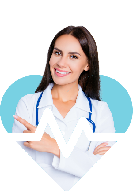 Doctor with stethoscope on heart-shaped background with ECG lines